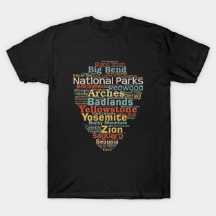 US National Parks Arrowhead Word List Cloud Camping Hiking Retro T-Shirt